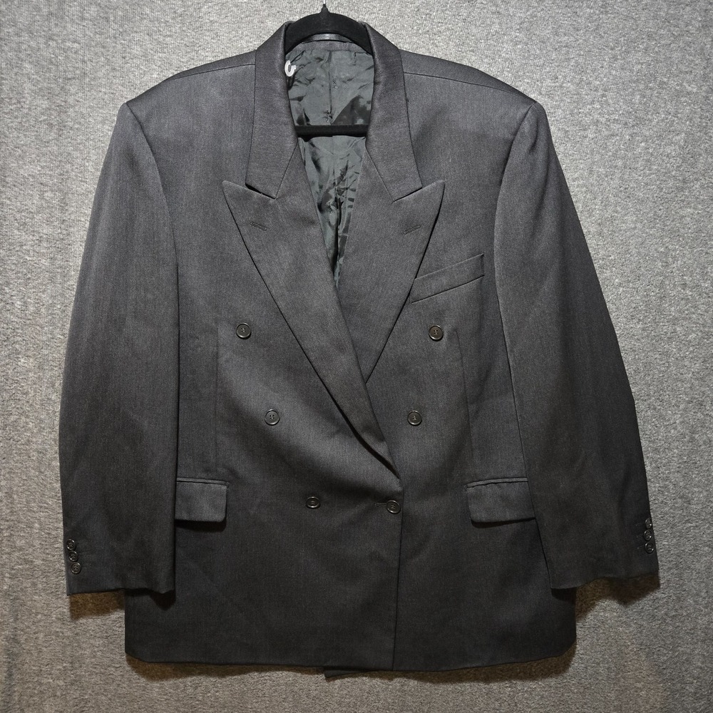 YSL Yves Saint Laurent Double Breasted Wool Blazer Size 46R Charcoal Black